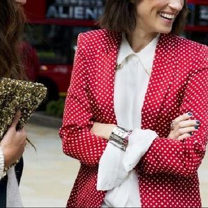Zara Red Polka Dot Dot Polyester Silky Blazer